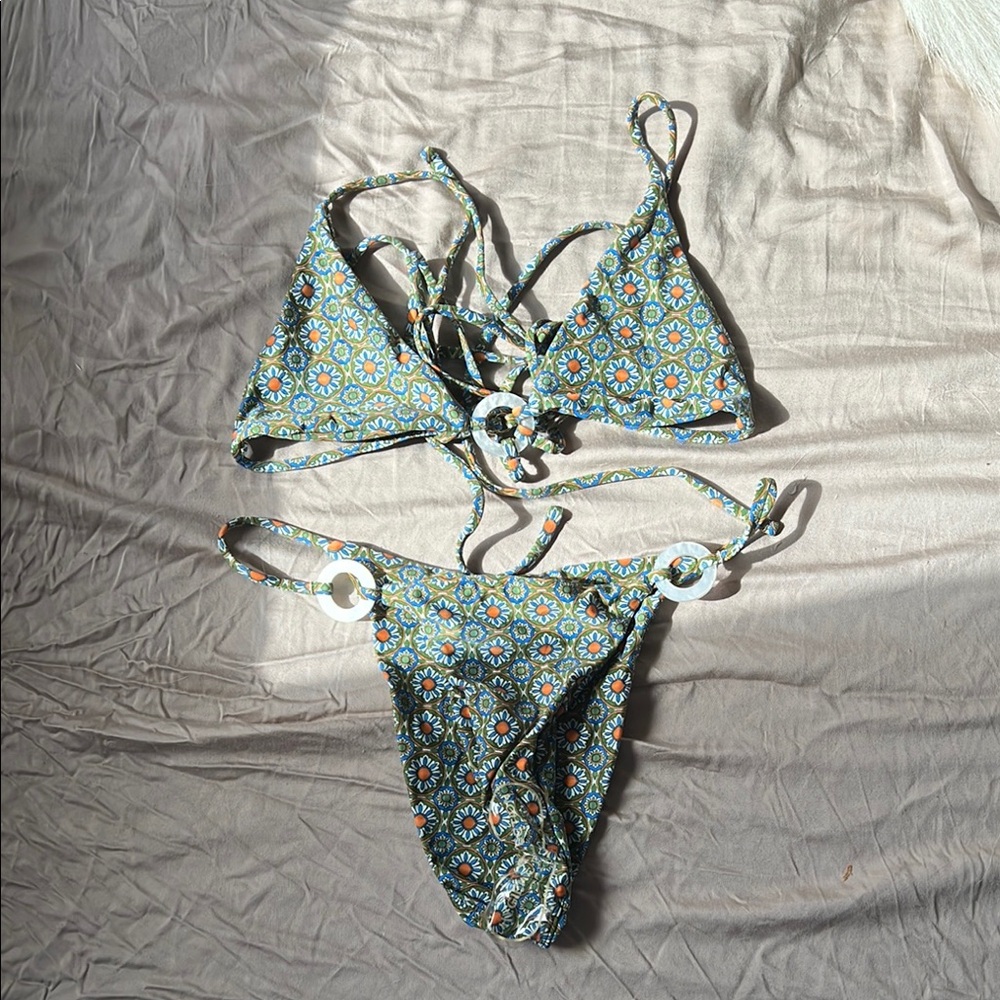Lovers + Friends Floral Bikini in Blue and Orange